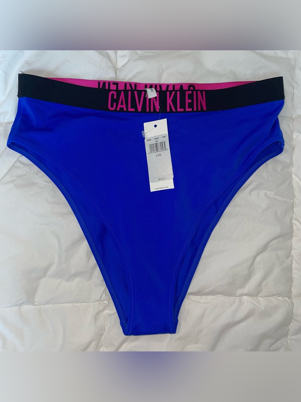 Calvin Klein Royal Blue Bikini Bottoms with Pink Logo Band
